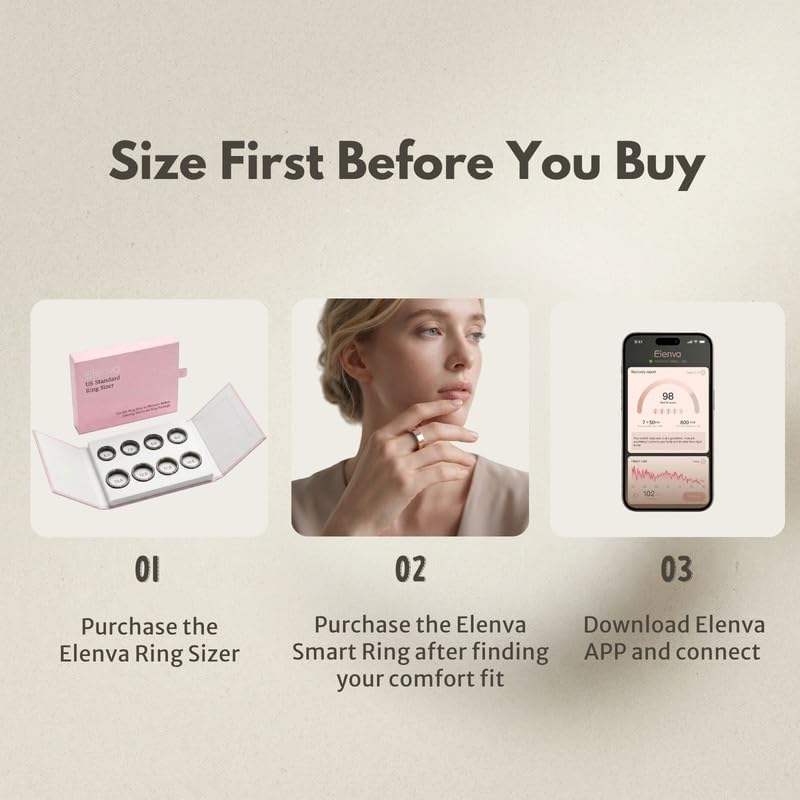 ELENVA Smart Ring Health Tracker 5ATM Waterproof Sport Ring Exclusive Vibration Alerts Titanium Blood Oxygen/Sleep/Emotional Management Women Cycle Prediction Compatible with iOS/Android Sunlight 13.5 - Image 2