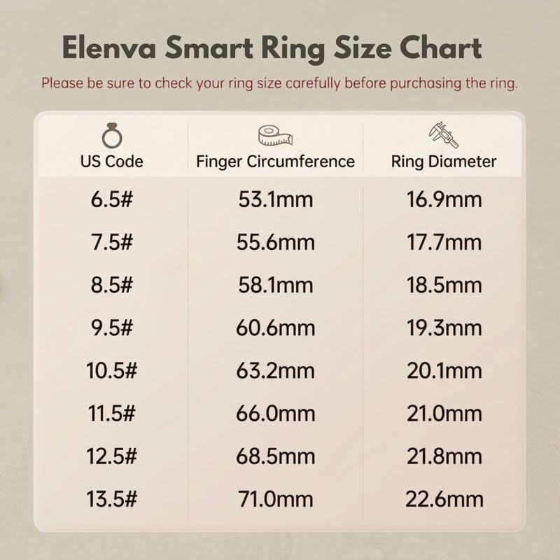 ELENVA Smart Ring Health Tracker 5ATM Waterproof Sport Ring Exclusive Vibration Alerts Titanium Blood Oxygen/Sleep/Emotional Management Women Cycle Prediction Compatible with iOS/Android Sunlight 13.5 - Image 3