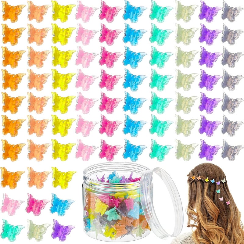 100 Pieces Butterfly Hair Clips with Box  Cute Mini Clips and Hair Accessories for Women Jelly Color