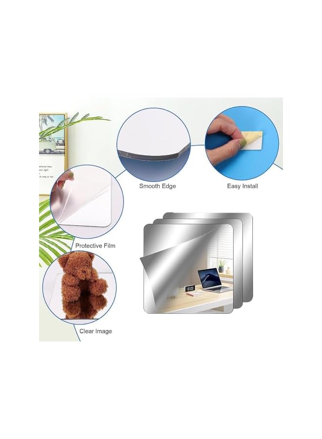 The Bros 3 عبوات مرآة أكريليك لاصقة ذاتية، مرآة لاصقة غير زجاجية، أوراق مرآة بلاستيكية مرنة، ملصقات حائط، مجموعة مرآة كاملة الطول مثبتة على الحائط بدون إطار لغرفة النوم وغرفة المعيشة - 30 * 30 سم - Image 5