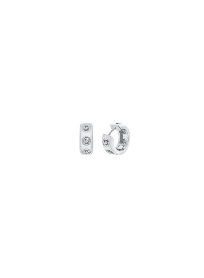Michael Kors  Michael Kors MK Logo 7mm Silver Logo Huggie Ladies Earrings for Women | Best Price UAE