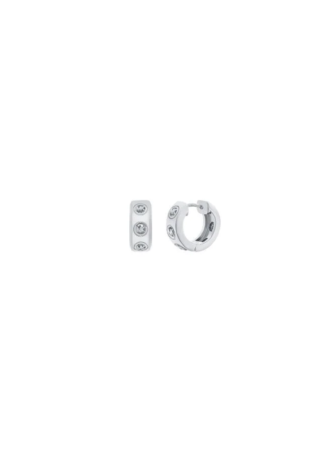 Michael Kors  Michael Kors MK Logo 7mm Silver Logo Huggie Ladies Earrings for Women | Best Price UAE