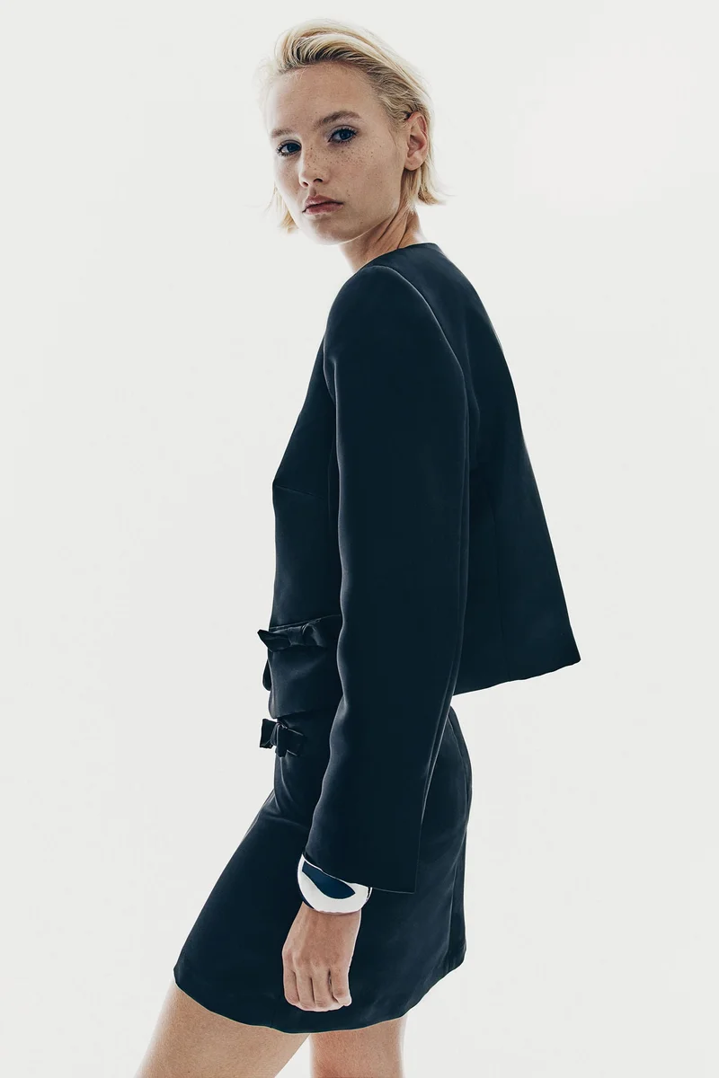 H&M Bow-Detail Satin Blazer