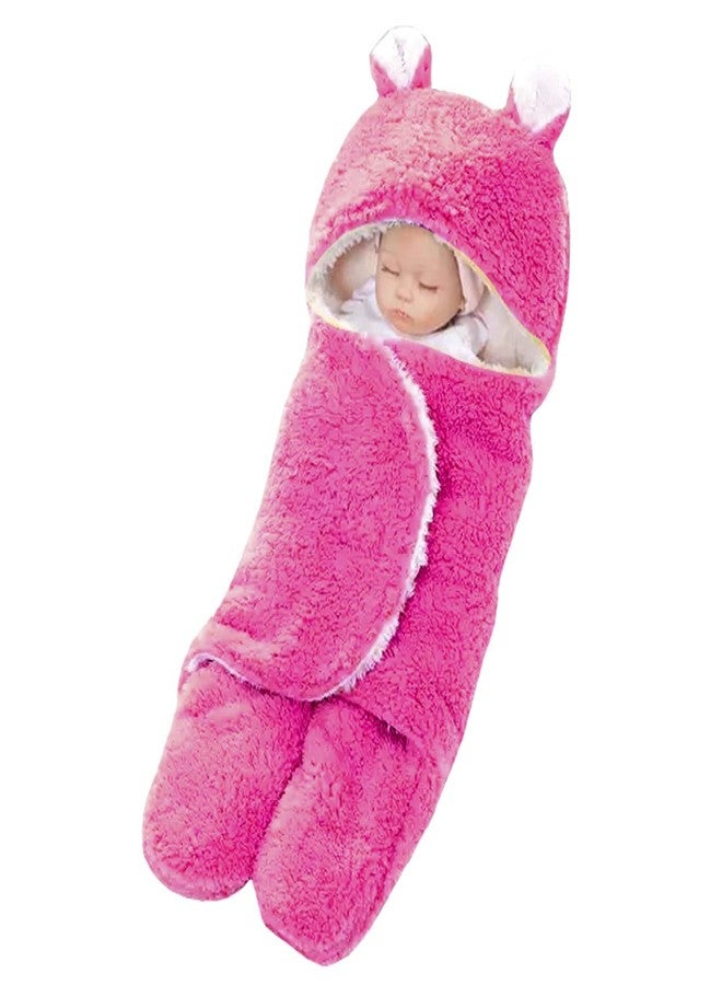 First Kick بطانيات فيرست كيك للأطفال حديثي الولادة، عبوة من بطانيات بغطاء رأس فائقة النعومة قابلة للارتداء، مصنوعة من الصوف المتين والبوليستر، تُستخدم ككيس نوم للأطفال (70 سم × 76 سم، من 0 إلى 6 أشهر)، لون وردي فاقع - Image 1