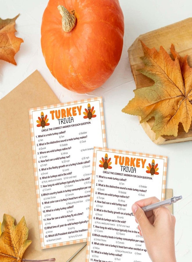 Kqfdr 25 Pcs Fun Thanksgiving Turkey Trivia Card Set - Friendsgiving Party Supplies for Famliy Dinner - Thanksgiving Fall Word Quiz Activities Supplies - A02 - Image 3