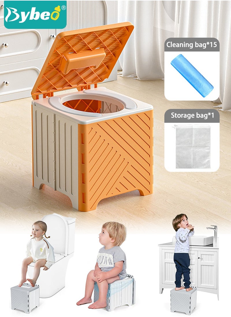 Bybeo Portable Toddler Potty Seat, Kids Training Toilet Chair, Child Travel Potty, Baby Potty Training Seat for Travel, Car Camping, Indoor Outdoor with 15pcs Clean Bag and a Storage Bag  - Image 1