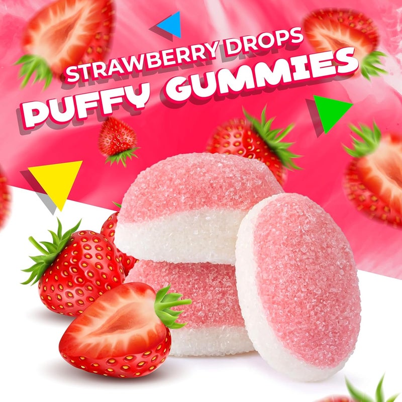 LAETAFOOD Strawberry Drops Puffy Gummies - 1 Pound Bag of Soft and Chewy Pink Treats - Image 3