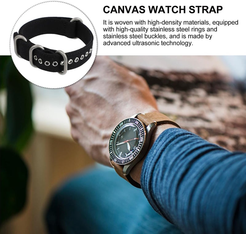 SECFOU Canvas Watch Strap 18mm Black Cotton Military-style Wristband with 304 Stainless Steel Buckle Replacement Watch Band for Men Sturdy Everyday Wear - Image 3