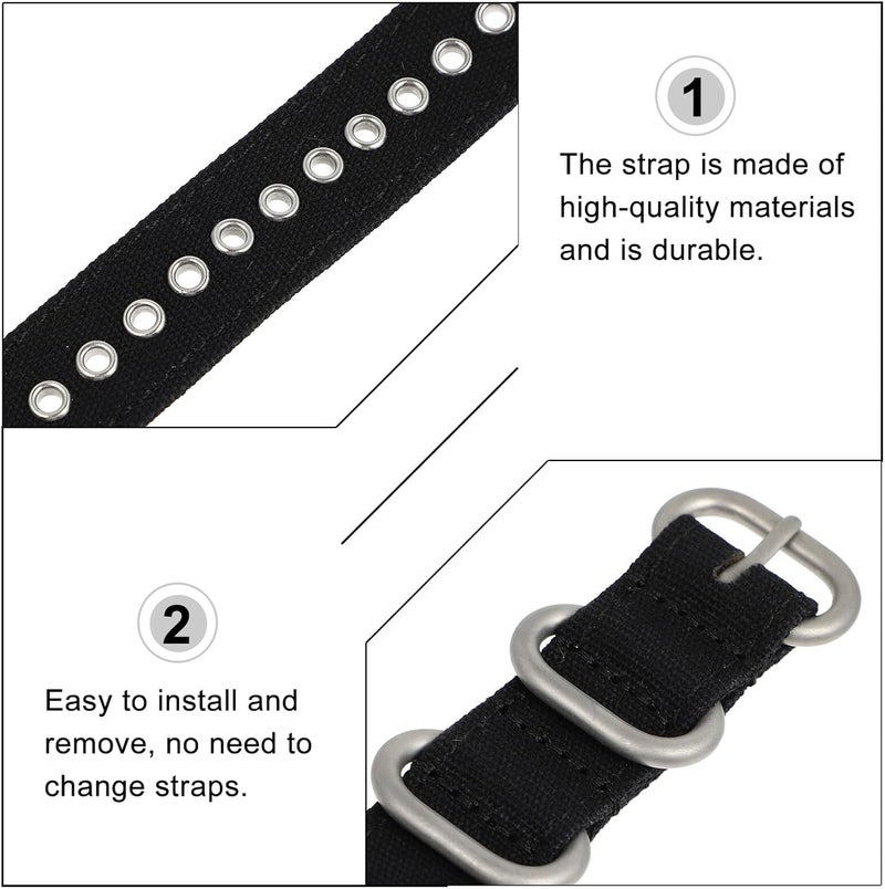 SECFOU Canvas Watch Strap 18mm Black Cotton Military-style Wristband with 304 Stainless Steel Buckle Replacement Watch Band for Men Sturdy Everyday Wear - Image 4