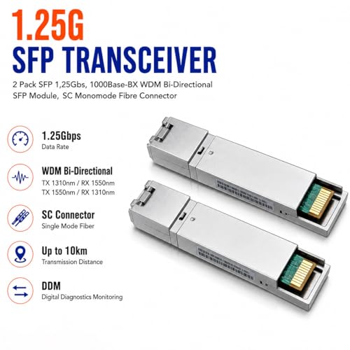 Elfcam 1Piar 125G SFP Module Single Mode with the Fiber Optic Port SCUPC Singlemode DDM 10km Compatible with Cisco et Open Switch - Image 3