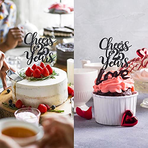 Festiko®25 Black Glitter Happy 25th Birthday Cake Topper, Cheers to 25 Years Party Cake Topper Decorations, Supplies - Image 3