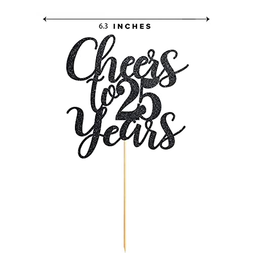 Festiko®25 Black Glitter Happy 25th Birthday Cake Topper, Cheers to 25 Years Party Cake Topper Decorations, Supplies - Image 4