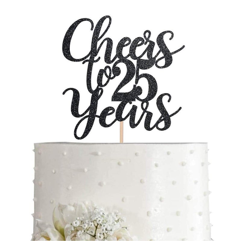 Festiko®25 Black Glitter Happy 25th Birthday Cake Topper, Cheers to 25 Years Party Cake Topper Decorations, Supplies - Image 5