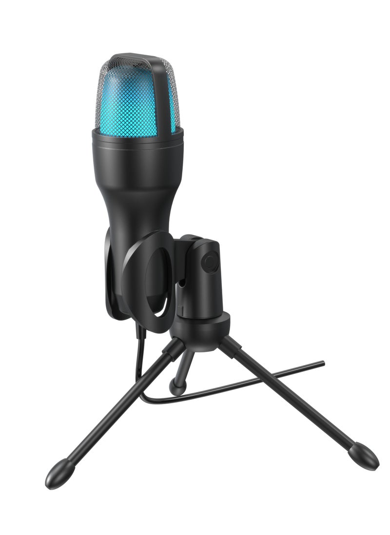 porodo USB Condenser Microphone with RGB Lights and Desk Tripod Stand / 1.5M Cable / Plug & Play / Streaming / Podcasting / Recording / Crystal Clear Recording - Black  - Image 1