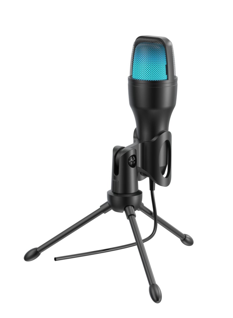 USB Condenser Microphone with RGB Lights and Desk Tripod Stand / 1.5M Cable / Plug & Play / Streaming / Podcasting / Recording / Crystal Clear Recording - Black