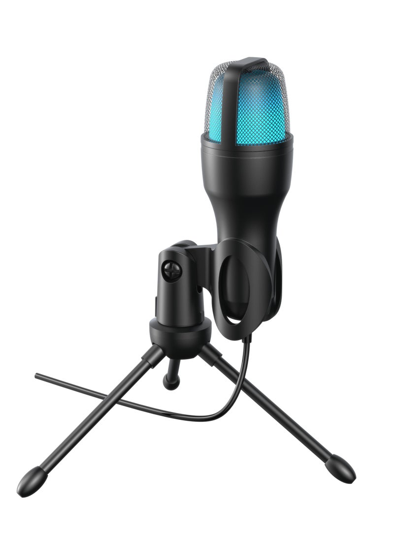 USB Condenser Microphone with RGB Lights and Desk Tripod Stand / 1.5M Cable / Plug & Play / Streaming / Podcasting / Recording / Crystal Clear Recording - Black