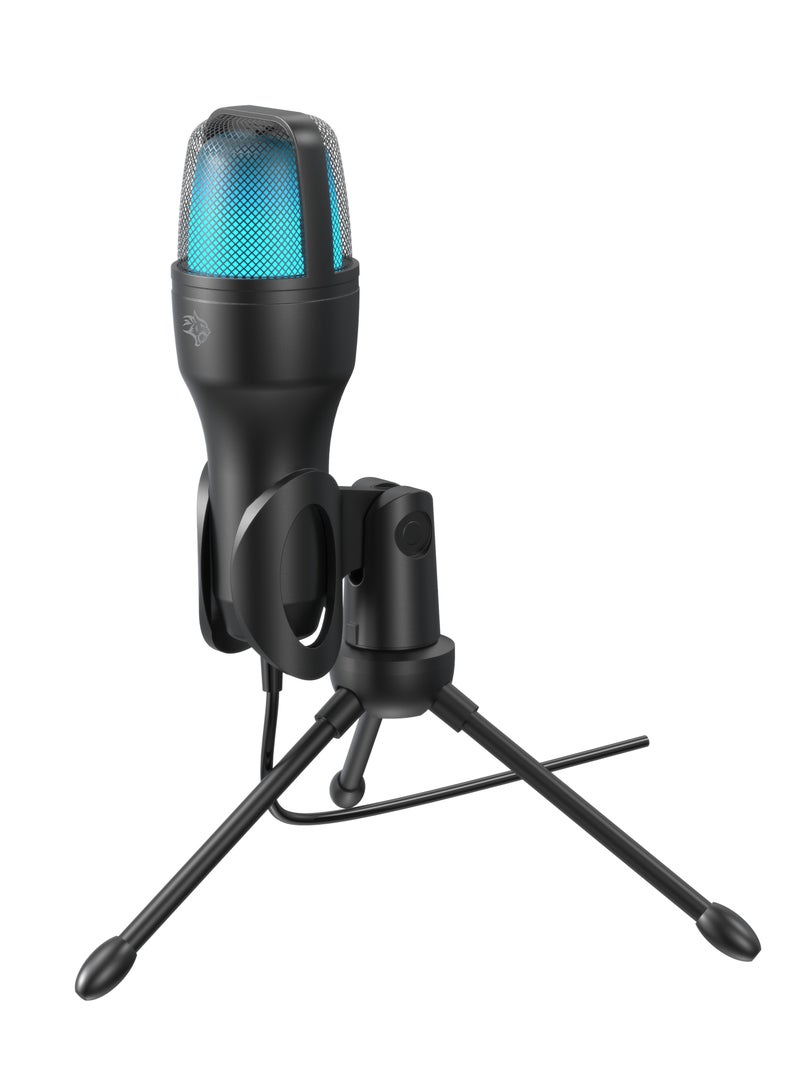 USB Condenser Microphone with RGB Lights and Desk Tripod Stand / 1.5M Cable / Plug & Play / Streaming / Podcasting / Recording / Crystal Clear Recording - Black