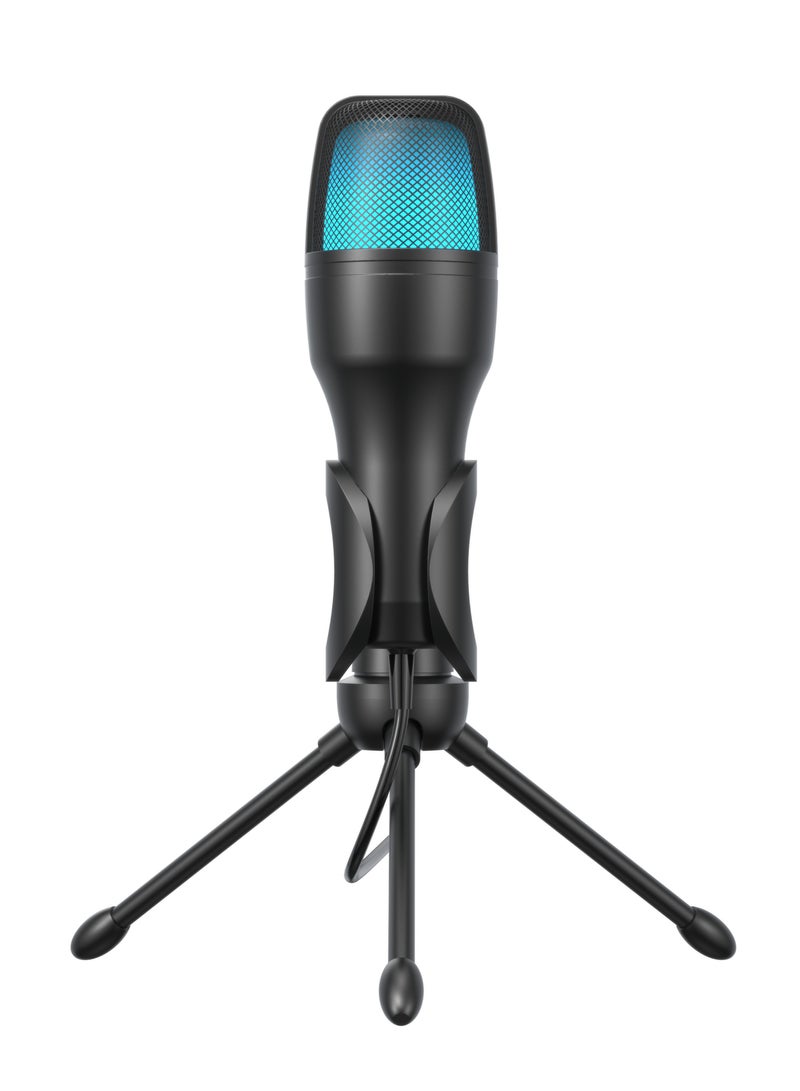 USB Condenser Microphone with RGB Lights and Desk Tripod Stand / 1.5M Cable / Plug & Play / Streaming / Podcasting / Recording / Crystal Clear Recording - Black