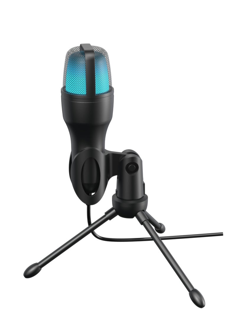 USB Condenser Microphone with RGB Lights and Desk Tripod Stand / 1.5M Cable / Plug & Play / Streaming / Podcasting / Recording / Crystal Clear Recording - Black