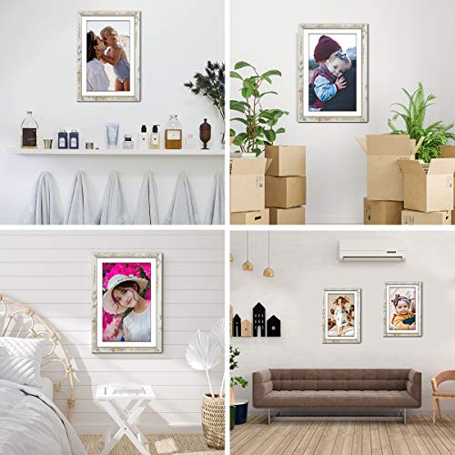 Capcillin 11x17 Picture Frame Wood Pattern Distressed White Poster Frame Set of 1, Wall Mounting,Plexiglass,Great for Prints, Mural,and Art(CP003-MD11x17-RW) - Image 2