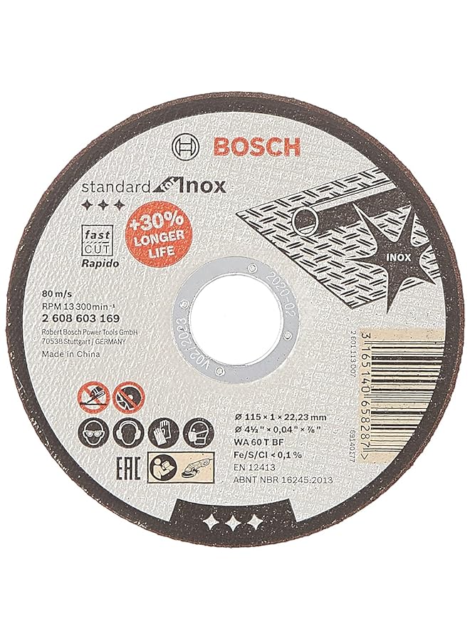 BOSCH Standard For Inox Rapido Straight Cutting Disc For Small Angle Grinders Performs Reliably In Inox 1 Piece 115 Mm Diameter - Image 1