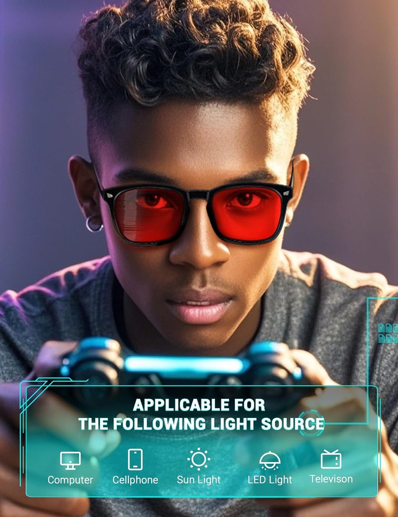 TIJN Easy store & transit build Blue Light Blocking Glasses Photochromic Lens Sunglasses Anti Eyestrain and UVA/UVB for Women and Men, (Max Protect- Red Lens) 01-black, M Integrated practical design - Image 2