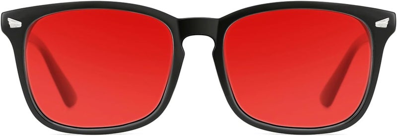 TIJN Easy store & transit build Blue Light Blocking Glasses Photochromic Lens Sunglasses Anti Eyestrain and UVA/UVB for Women and Men, (Max Protect- Red Lens) 01-black, M Integrated practical design - Image 1