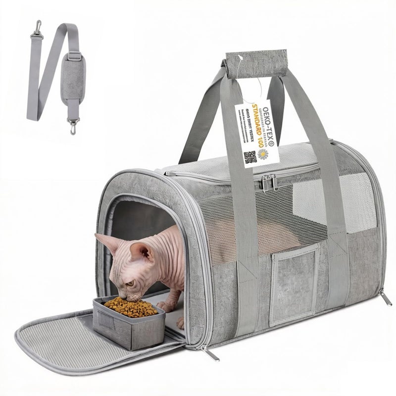 SECLATO Cat Carrier Pet Dog Carrier Airline Approved for Puppy Kitten Carriers Under 15lb, Collapsible Soft Sided TSA Approved Travel Carrier-Grey - Image 1