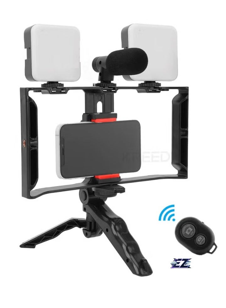 ELTRAZONE Multi-Purpose Adjustable All-in-One Video Making Kit with 2 LED Lights, Grips, and Microphone – Ideal for Vlogging, Live Streaming, and Content Creation – Professional Quality Setup for Clear Videos and Audio - Image 1