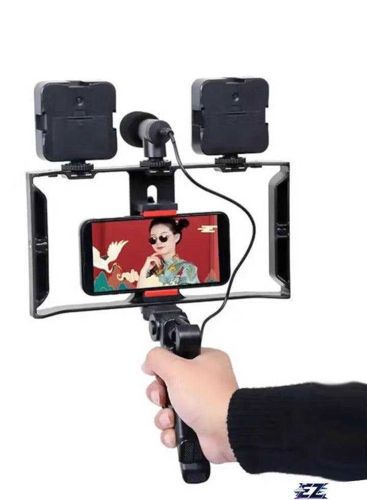 ELTRAZONE Multi-Purpose Adjustable All-in-One Video Making Kit with 2 LED Lights, Grips, and Microphone – Ideal for Vlogging, Live Streaming, and Content Creation – Professional Quality Setup for Clear Videos and Audio - Image 2
