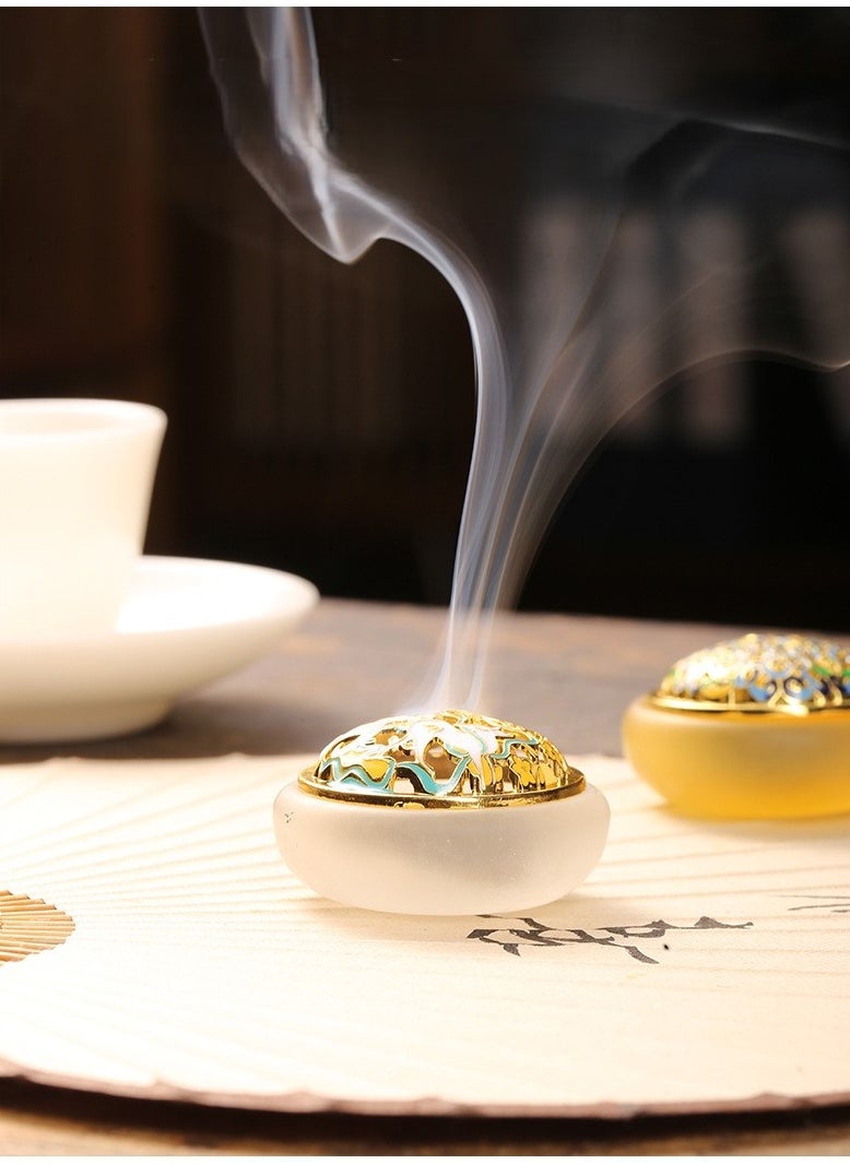 Generic - Aromatherapy Incense Burner Gift, Traditional Glazed Incense Censer, Indoor Coil and Candle Holder for Relaxation and Home Decor (Jade White Scrub) - Image 1