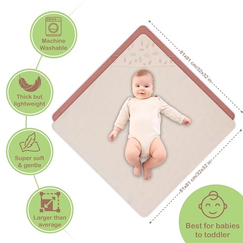 infancie 100% Organic Cotton Muslin Baby Hooded Towels 32x32 Inch – 2 Pack Soft & Absorbent Baby Hooded Towel Wrap for Boys & Girls, Premium Hooded Towels, Gentle Baby Essentials in Deep Olive/Ivory - Image 3