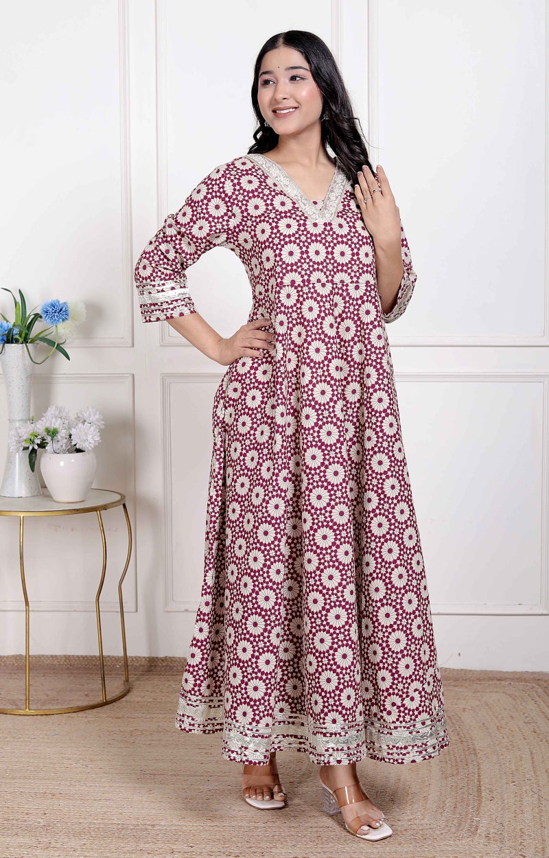 Miravan Women's Cream Embroidered Cotton Anarkali Kurta - Image 2