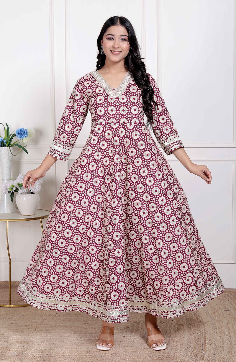 Miravan Women's Cream Embroidered Cotton Anarkali Kurta - Image 1