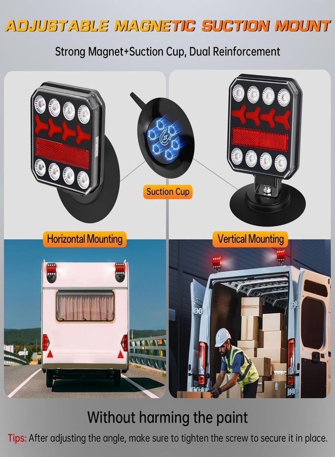 أضواء مقطورة لاسلكية، أضواء مقطورة LED مغناطيسية قابلة لإعادة الشحن مع ضوء الرجوع للخلف، طقم أضواء خلفية لاسلكية محمولة للشاحنات والقوارب والمركبات الترفيهية والمقطورات، مقاومة للماء بمعيار IP67 - Image 4