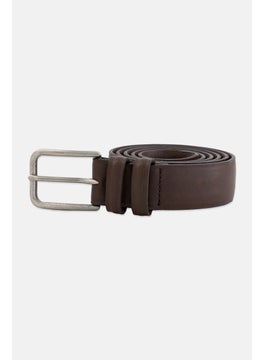 Men Leather Buckle Belt, Dark Brown