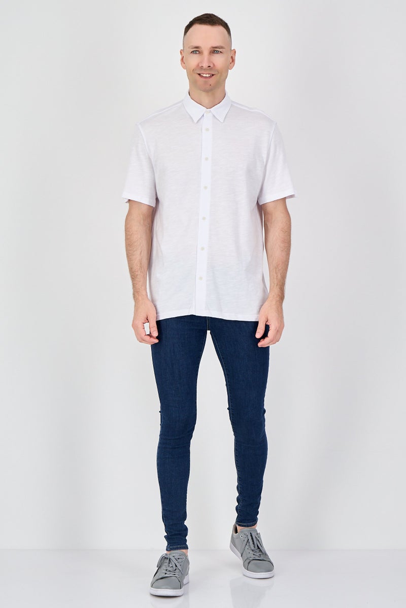 Celio Men Regular Fit Plain Short Sleeve Casual Shirt, White - Image 4
