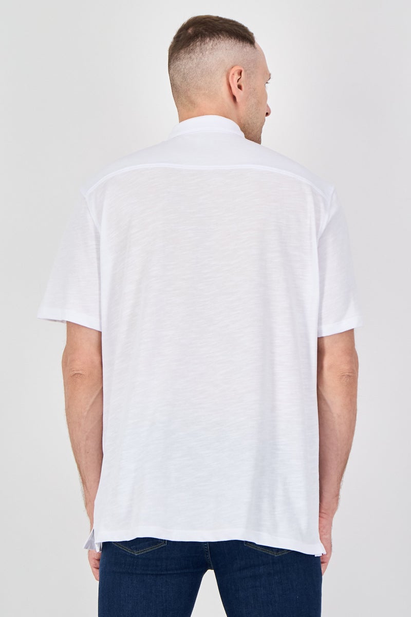 Celio Men Regular Fit Plain Short Sleeve Casual Shirt, White - Image 3