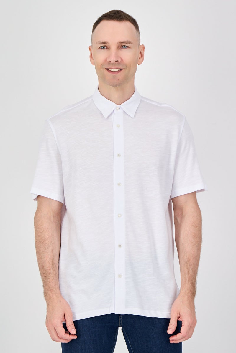 Celio Men Regular Fit Plain Short Sleeve Casual Shirt, White - Image 1