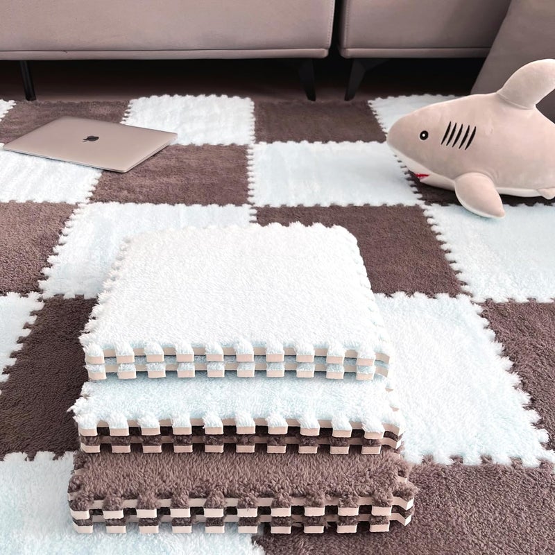 Eluleegc 12pcs 0.6in Thick Interlocking Carpet Squares Puzzle Mat EVA Foam Area Tiled Rug for Baby Play Soft Mats (White, 11.8in) - Image 4