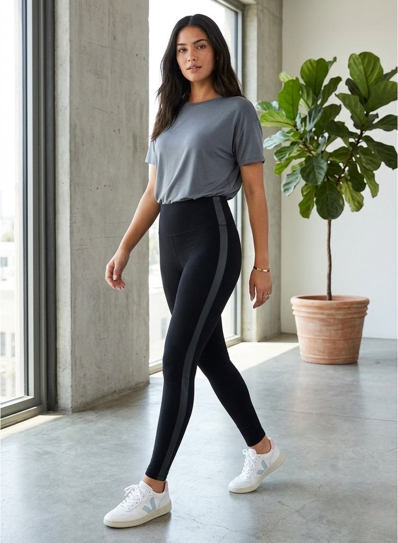 Women's High Waist Sports Leggings for Workout, Gym, Yoga, Running & Fitness, Soft Stretch Cotton Lycra Activewear Pants, Breathable Sweat Absorbing Slim Fit Full Length Athletic Leggings, Everyday Casual Wear, Black, Fits Up to 70 KG - 005 - Image 3
