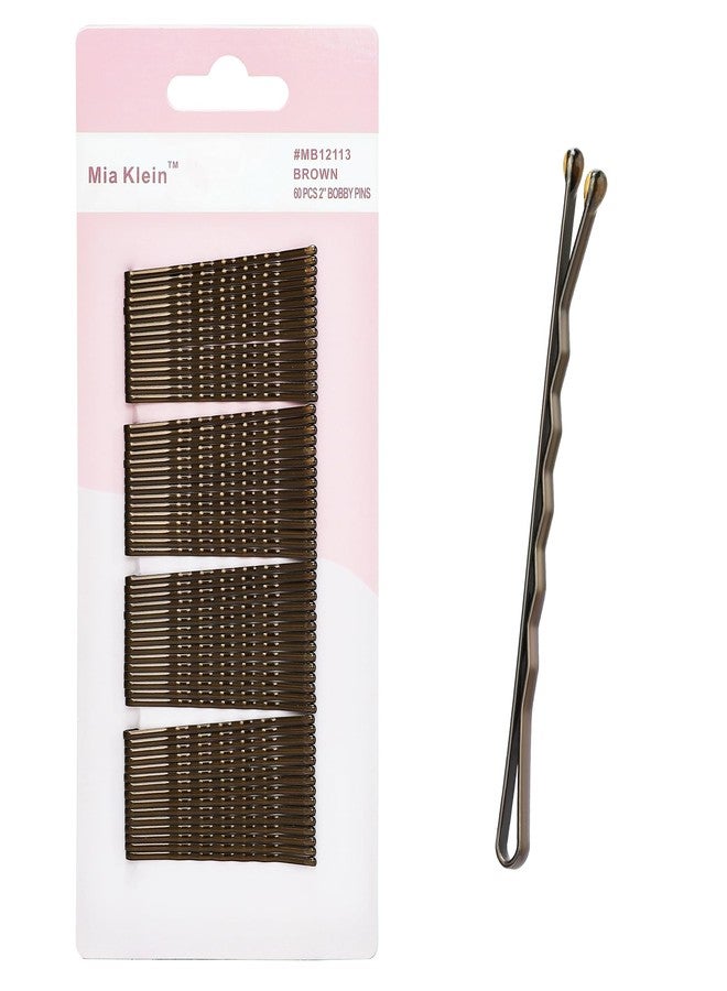 Mia Klein Bobby Pins, Hair Pins 2 Inch 60PCS Crimped Hair Grips for Kids, Girls, and Women, Secure and Easy for All Hair Types, With Ball Tips Design. Hair Accessories for Daily Use (Brown) - Image 1