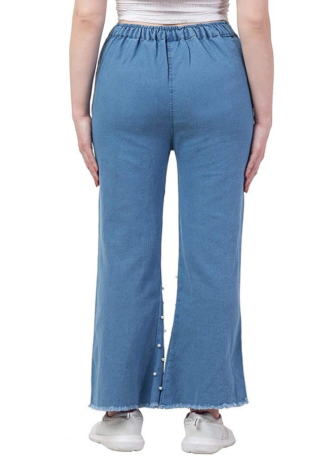 V3E جينز بالازو دنيم بأسلوب اللؤلؤ للفتيات V3E (أزرق فاتح، 32)-(عبوة من 02) - Image 5