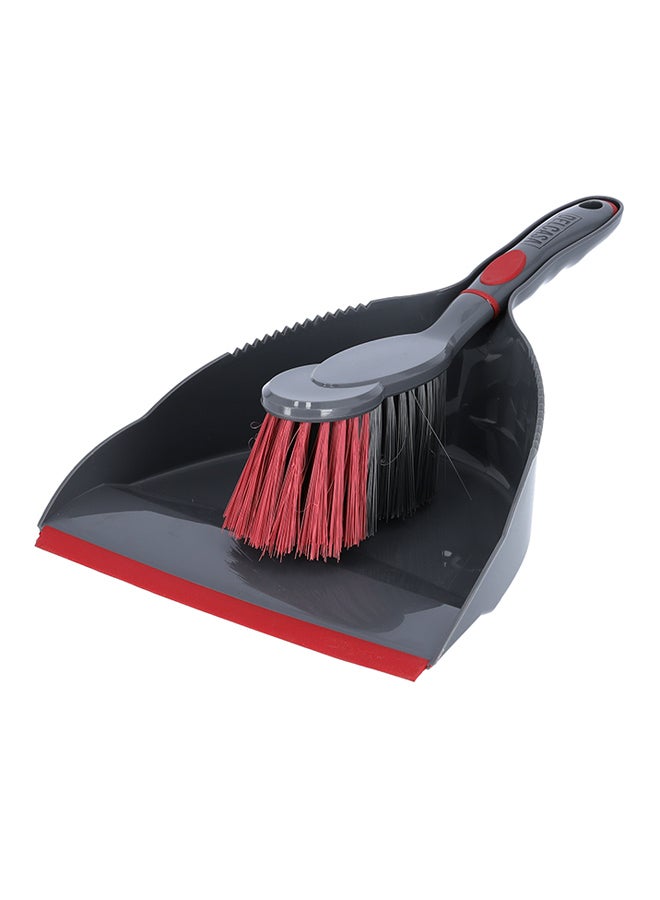 DELCASA 2-Piece Plastic Dustpan And Brush Set Grey/Red - Image 1