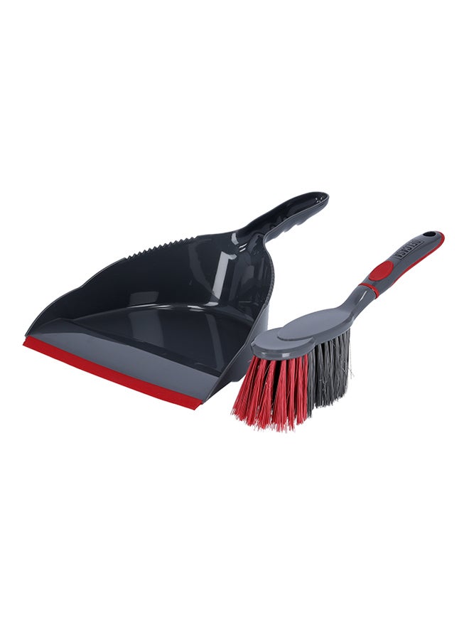 DELCASA 2-Piece Plastic Dustpan And Brush Set Grey/Red - Image 2