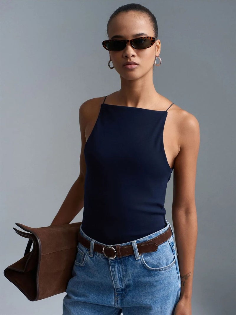 DILVIN Slim-Fit Halterneck Jersey Blouse - Image 1