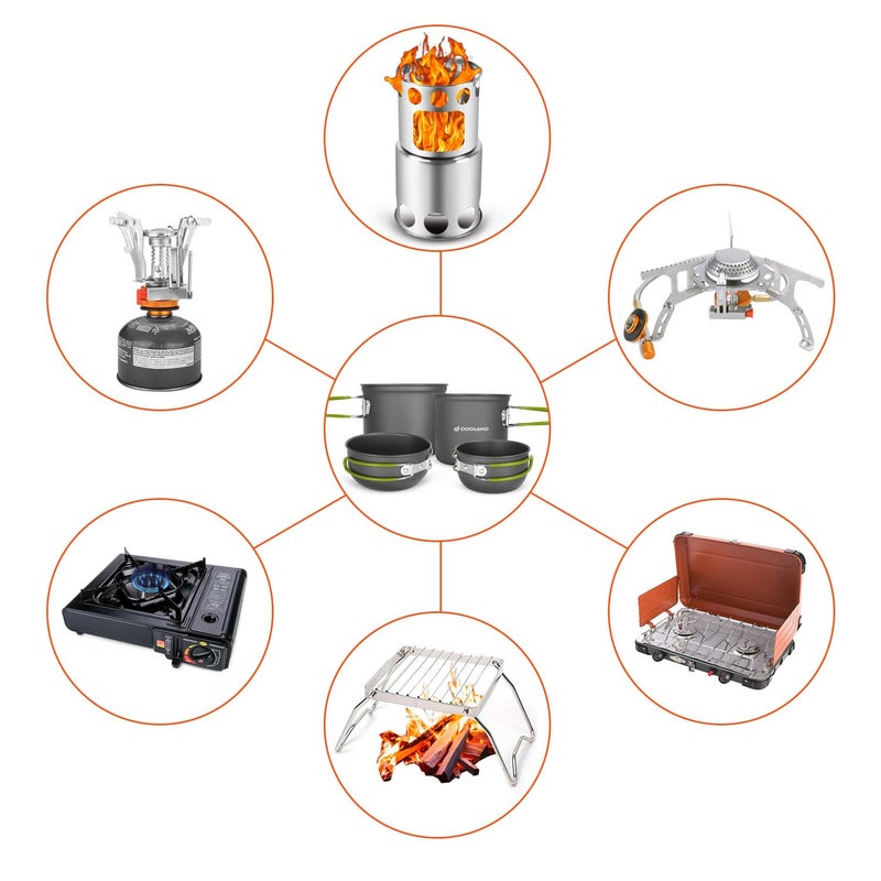 Odoland 16pcs Camping Cookware Mess Kit, Lightweight Pot Pan Mini Stove with 2 Cups, Fork Spoon Kits for Backpacking, Outdoor Camping Hiking and Picnic - Image 5