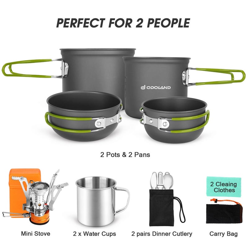 Odoland 16pcs Camping Cookware Mess Kit, Lightweight Pot Pan Mini Stove with 2 Cups, Fork Spoon Kits for Backpacking, Outdoor Camping Hiking and Picnic - Image 2