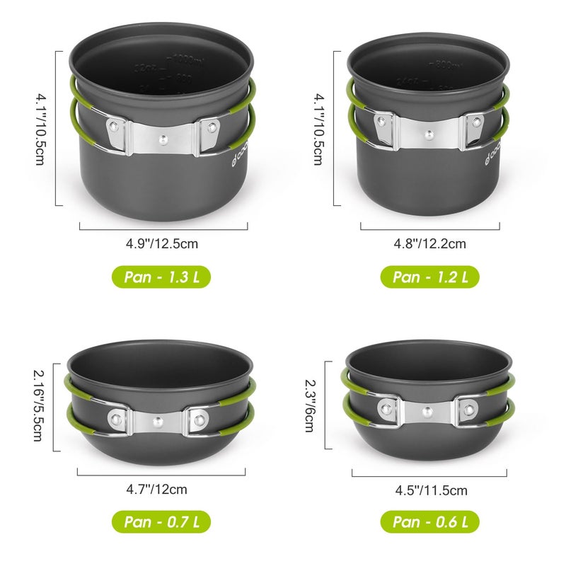 Odoland 16pcs Camping Cookware Mess Kit, Lightweight Pot Pan Mini Stove with 2 Cups, Fork Spoon Kits for Backpacking, Outdoor Camping Hiking and Picnic - Image 3