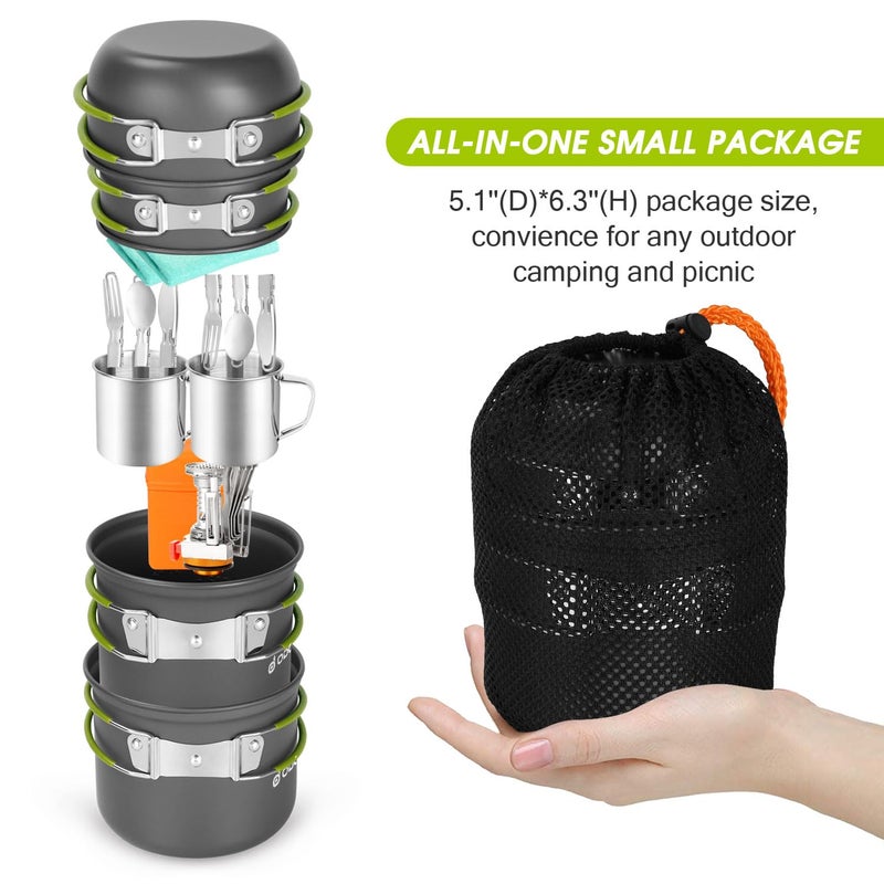 Odoland 16pcs Camping Cookware Mess Kit, Lightweight Pot Pan Mini Stove with 2 Cups, Fork Spoon Kits for Backpacking, Outdoor Camping Hiking and Picnic - Image 4